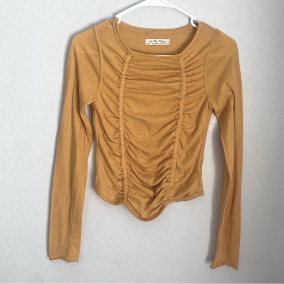 Free People We The Free Stella Mustard Square Neck Long Sleeve Top S - Picture 2 of 8